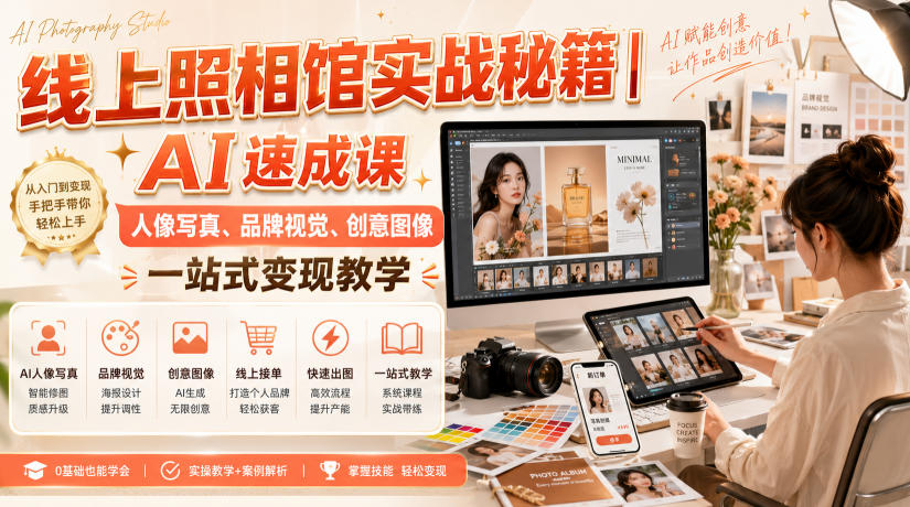 线上照相馆实战秘籍|AI速成课,人像写真、品牌视觉、创意图像一站式变现教学-优优云网创