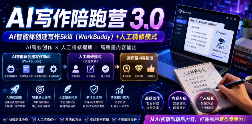 AI写作陪跑营3.0,Ai智能体创建写作skill(workbuddy)+人工手写模式(手搓模式),去除AI痕迹(头条号、公众号、百家号)(更新0814)-优优云网创