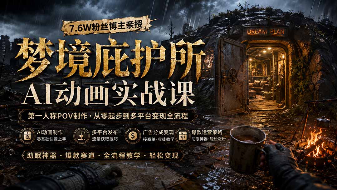 梦境庇护所AI动画实战课:7.6W粉丝博主亲授第一人称POV制作,从零起步到多平台发布变现全流程-优优云网创