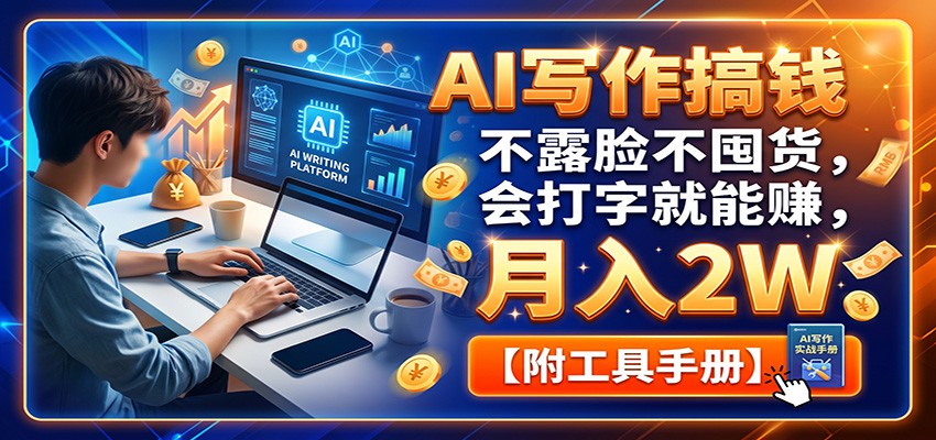 AI写作搞钱:不露脸不囤货,会打字就能赚,月入2W【附工具手册】-优优云网创