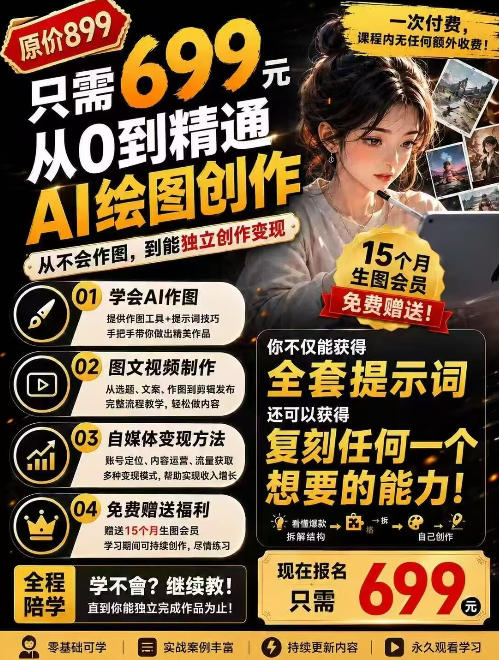 抖音10W粉丝博主的AI绘图教学,从0到精通AI绘图创作,从不会作图到能独立创作变现-优优云网创