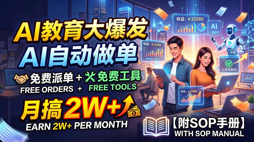 AI教育大爆发,AI自动做单,免费派单+免费工具,月搞2W+【附SOP手册】-优优云网创