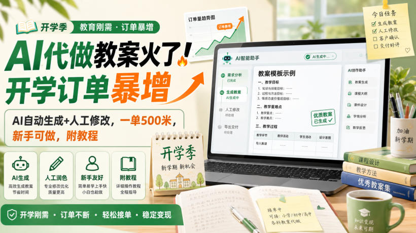 AI代做教案火了!开学订单暴增,AI自动生成+人工修改,一单500米,新手可做,附教程【揭秘】-优优云网创