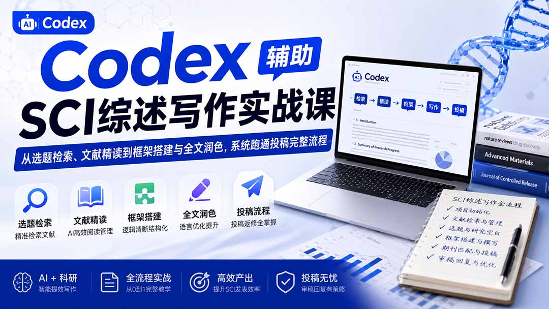 Codex辅助SCI综述写作实战课——从选题检索、文献精读到框架搭建与全文润色,系统跑通投稿完整流程-优优云网创
