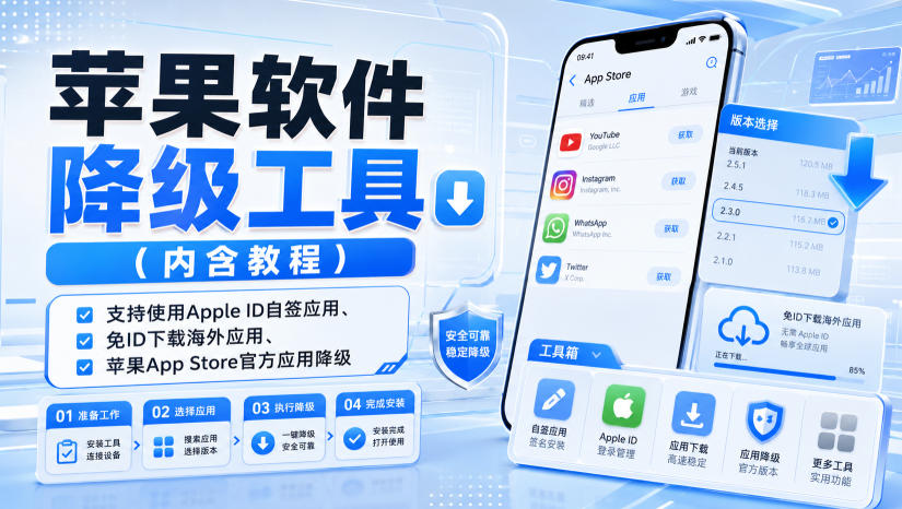 苹果软件降级工具(内含教程)，支持使用Apple ID自签应用、免ID下载海外应用、苹果App Store官方应用降级等-优优云网创