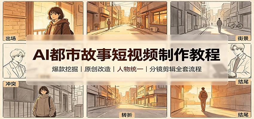 AI都市故事短视频制作教程:爆款挖掘原创改造,人物统一分镜剪辑全套流程-优优云网创