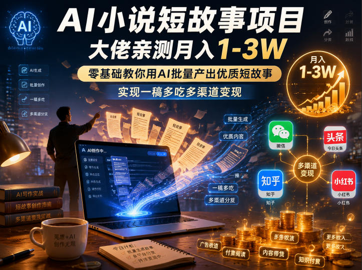 AI小说短故事项目,大佬亲测月入1-3W,零基础教你用AI批量产出优质短故事,实现一稿多吃多渠道变现(更新0824)-优优云网创
