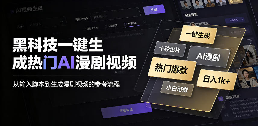 黑科技一键生成热门AI漫剧视频,十秒钟即可搞定,小白也能日入1k+【揭秘】-优优云网创