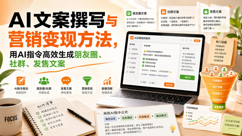 AI文案撰写与营销变现方法,用AI指令高效生成朋友圈、社群、发售文案-优优云网创