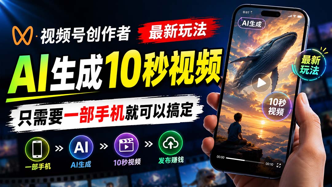 视频号创作者最新玩法,AI生成10秒视频,只需要一部手机就可以搞定-优优云网创