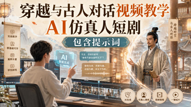 穿越与古人对话视频教学,AI仿真人短剧,包含提示词-优优云网创