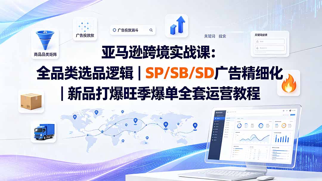 亚马逊跨境实战课-更新8月：全品类选品逻辑｜SP/SB/SD广告精细化｜新品打爆旺季爆单全套运营教程-优优云网创