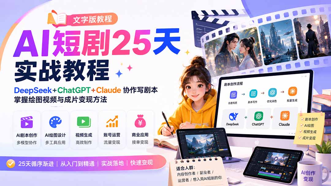 AI短剧25天实战教程(文字版教程-优优云网创