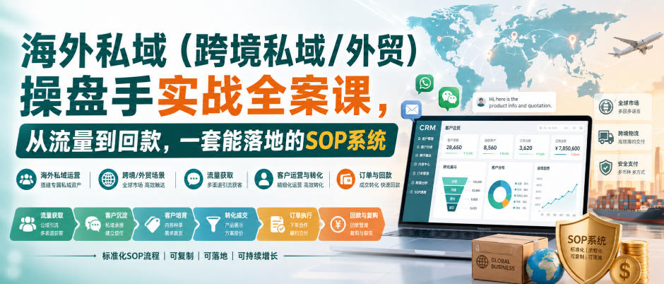 海外私域(跨境私域/外贸)操盘手实战全案课,从流量到回款,一套能落地的SOP系统-优优云网创