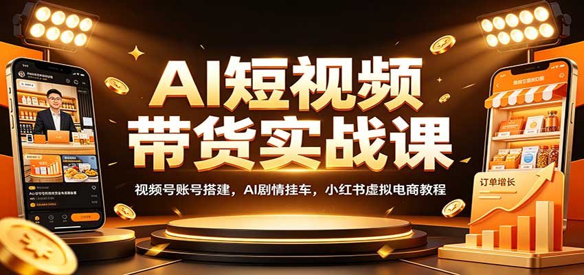 AI短视频带货实战课：视频号账号搭建，AI剧情挂车，小红书虚拟电商教程-优优云网创
