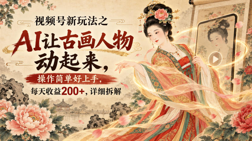 视频号新玩法之AI让古画人物动起来,操作简单好上手,每天收益200+,详细拆解-优优云网创