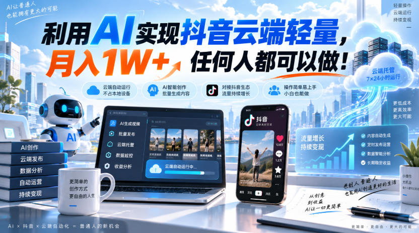 利用AI实现抖音云端轻量,月入1W+,任何人都可以做!【揭秘】-优优云网创