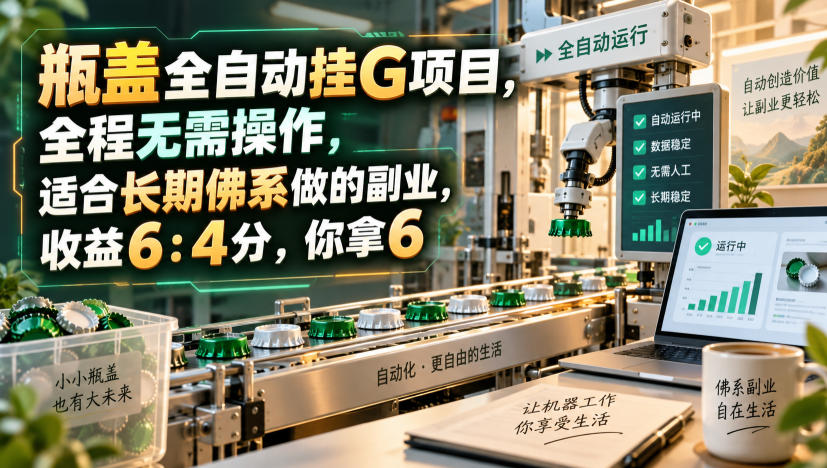 瓶盖全自动挂G项目,全程无需操作,适合长期佛系做的副业,收益6:4分,你拿6【揭秘】-优优云网创