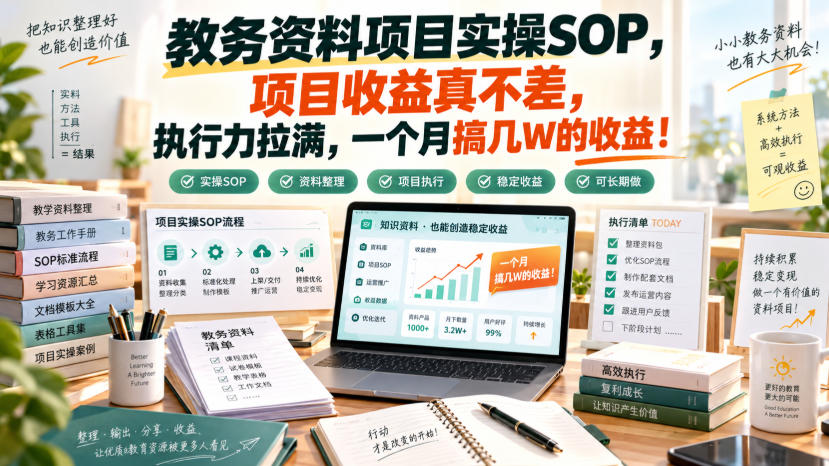 教务资料项目实操SOP,项目收益真不差,执行力拉满,一个月搞几W的收益-优优云网创