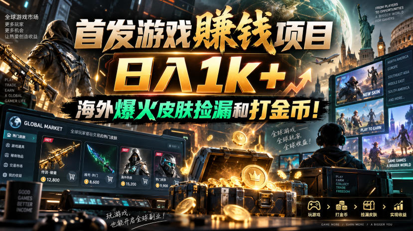 首发游戏賺钱项目,日入1k+,海外爆火皮肤捡漏和打金币!【揭秘】-优优云网创