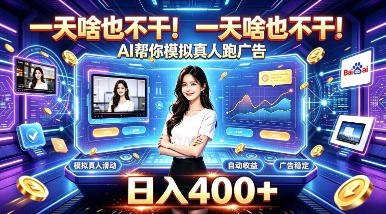 一天啥也不干！AI帮你模拟真人跑广告，稳定日入400+，实现真正被动变现【揭秘】-优优云网创