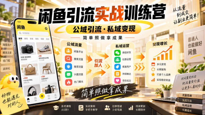 闲鱼引流实战训练营,公域引流·私域变现,简单照做拿成果-优优云网创