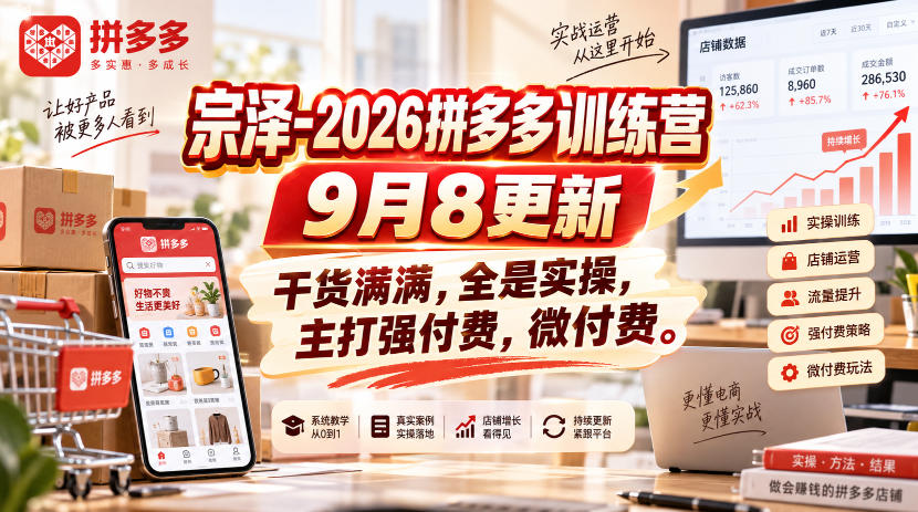 宗泽-2026拼多多训练营9月8更新,干货满满,全是实操,主打强付费,微付费-优优云网创