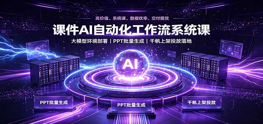 课件AI自动化工作流系统课:大模型环境部署,PPT批量生成,千帆上架投放落地-优优云网创