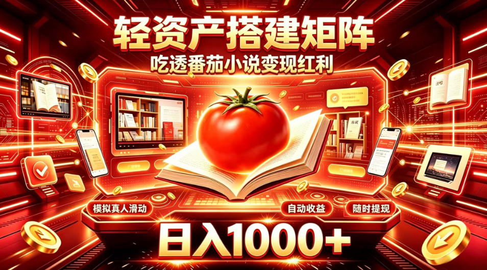 轻资产搭建矩阵，吃透番茄小说变现红利，日入1000+，支持无限矩阵放大【揭秘】-优优云网创