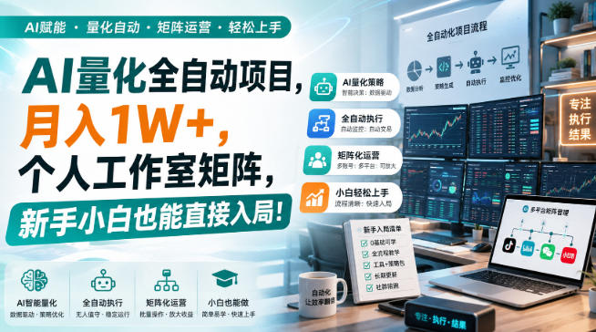 AI量化全自动挂机,月入1W+,个人工作室矩阵,新手小白也能直接入局!-优优云网创