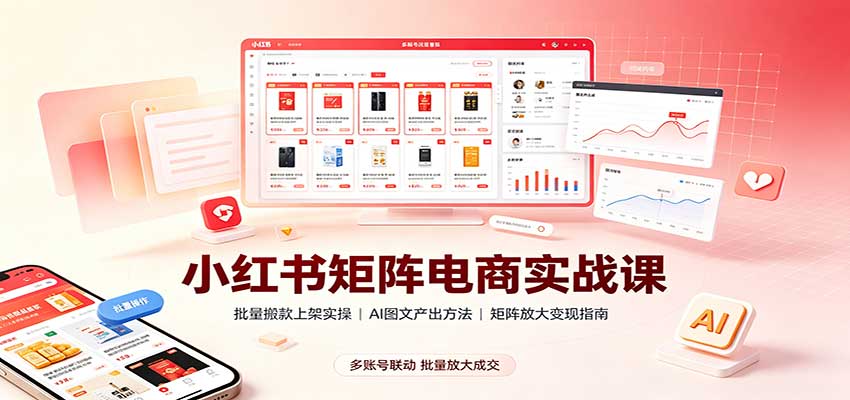 小红书矩阵电商实战课:批量搬款上架实操,AI图文产出,矩阵放大变现指南-优优云网创