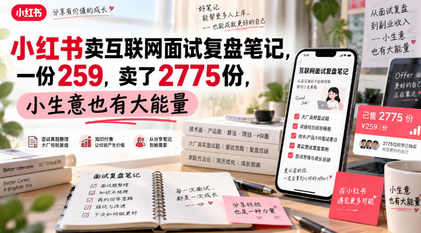 小红书卖互联网面试复盘笔记，一份259，卖了2775份，小生意也有大能量-优优云网创