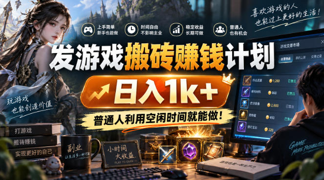 发游戏搬砖賺钱计划，日入1k+，普通人利用空闲时间就能做！【揭秘】-优优云网创