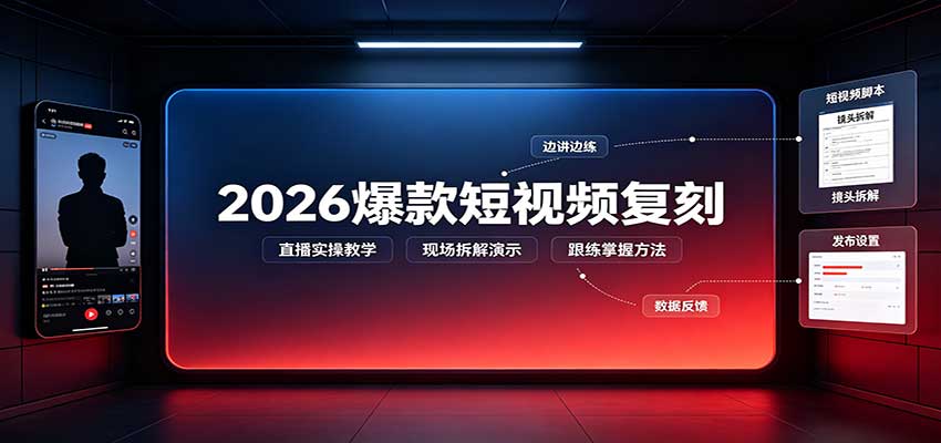 2026爆款短视频复刻:直播实操教学,配套文字文档掌握全流程-优优云网创