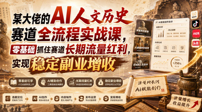某大佬的AI人文历史赛道全流程实战课,零基础抓住赛道长期流量红利,实现稳定副业增收(更新)-优优云网创