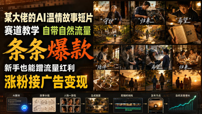 某大佬的AI温情故事短片赛道教学,自带自然流量,条条爆款,新手也能蹭流量红利,涨粉接广告变现(更新)-优优云网创