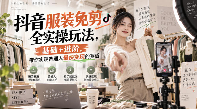 抖音服装免剪全实操玩法,基础+进阶,带你实现普通人最快变现的赛道-优优云网创