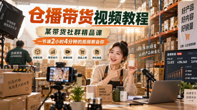 仓播带货视频教程,某带货社群精品课,一节课2小时4分钟的视频教会你-优优云网创