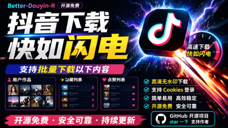 超级好用!抖音视频下载神器,支持批量下载用户作品收藏列表和点赞列表,开源完全免费Better-douyin-R-优优云网创