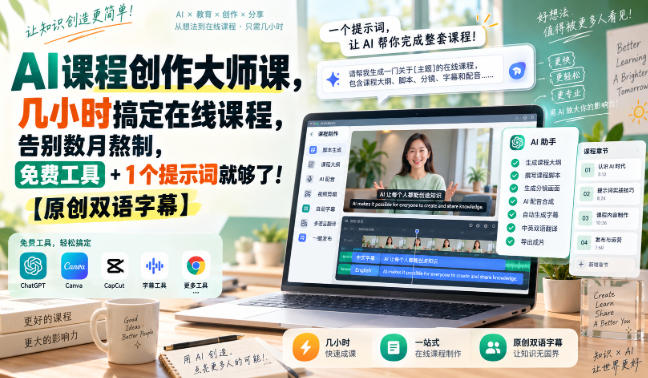 AI课程创作大师课,几小时搞定在线课程,告别数月熬制,免费工具+1个提示词就够了!【原创双语字幕】-优优云网创