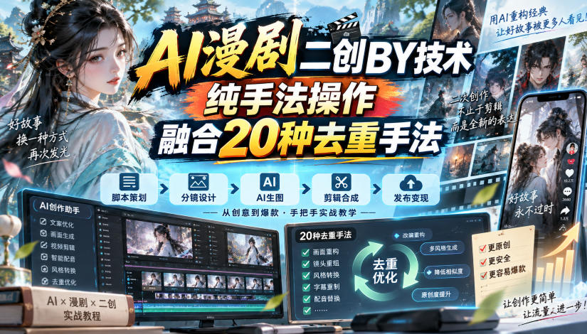 AI漫剧二创搬运技术，纯手法操作，融合20种去重手法-优优云网创
