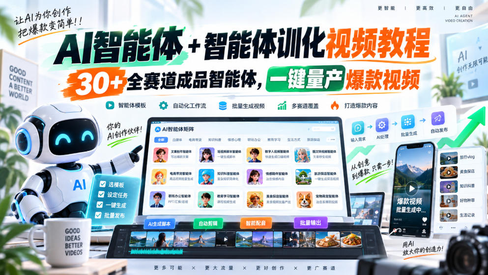 【无水印】AI智能体+智能体训化视频教程,30+全赛道成品智能体,一键量产爆款视频【更新】-优优云网创