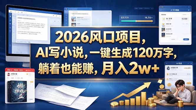 2026 风口项目,AI 写小说,一键生成 120 万字,躺着也能赚,月入 2w +-优优云网创