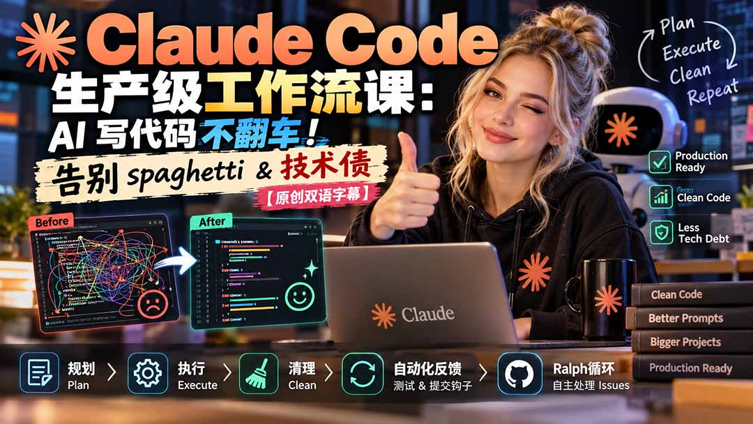 Claude Code 生产级工作流课：AI 写代码不翻车！告别 spaghetti & 技术债【原创双语字幕】-优优云网创