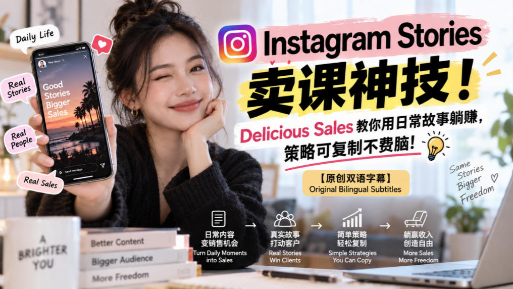 Instagram Stories卖课神技!Delicious Sales教你用日常故事躺賺,策略可复制不费脑!【原创双语字幕】-优优云网创