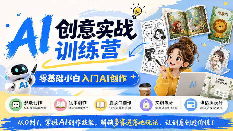 AI创意实战训练营，零基础小白入门AI创作，解锁条漫、绘本、启蒙书、文创、详情页多赛道落地玩法-优优云网创