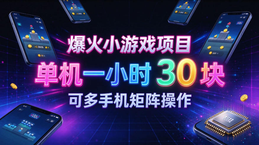 爆火小游戏撸金项目,实测单机一小时30+,可多手机矩阵操作,新手看完一遍就能上手【揭秘】-优优云网创