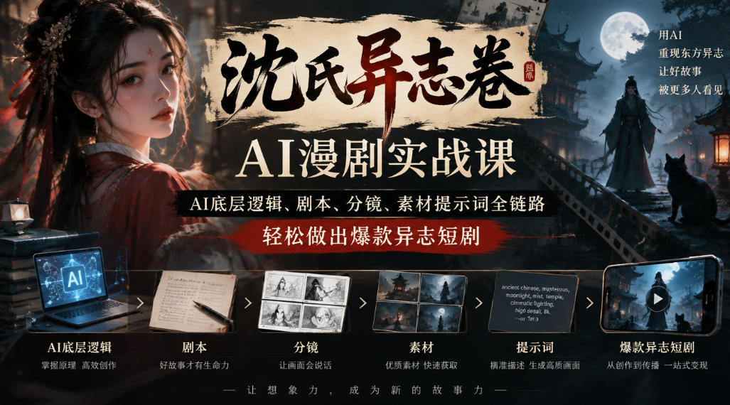 沈氏异志卷AI漫剧实战课|AI底层逻辑、剧本、分镜、素材提示词全链路,轻松做出爆款异志短剧-优优云网创