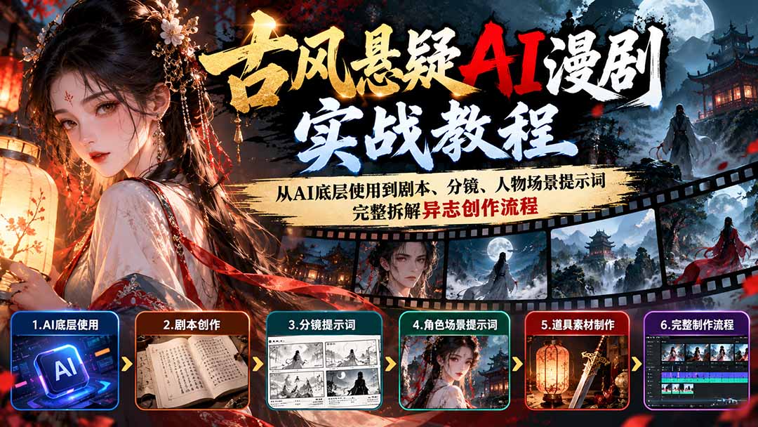 古风悬疑AI漫剧实战教程:从AI底层使用到剧本、分镜、人物场景提示词,完整拆解异志创作流程-优优云网创