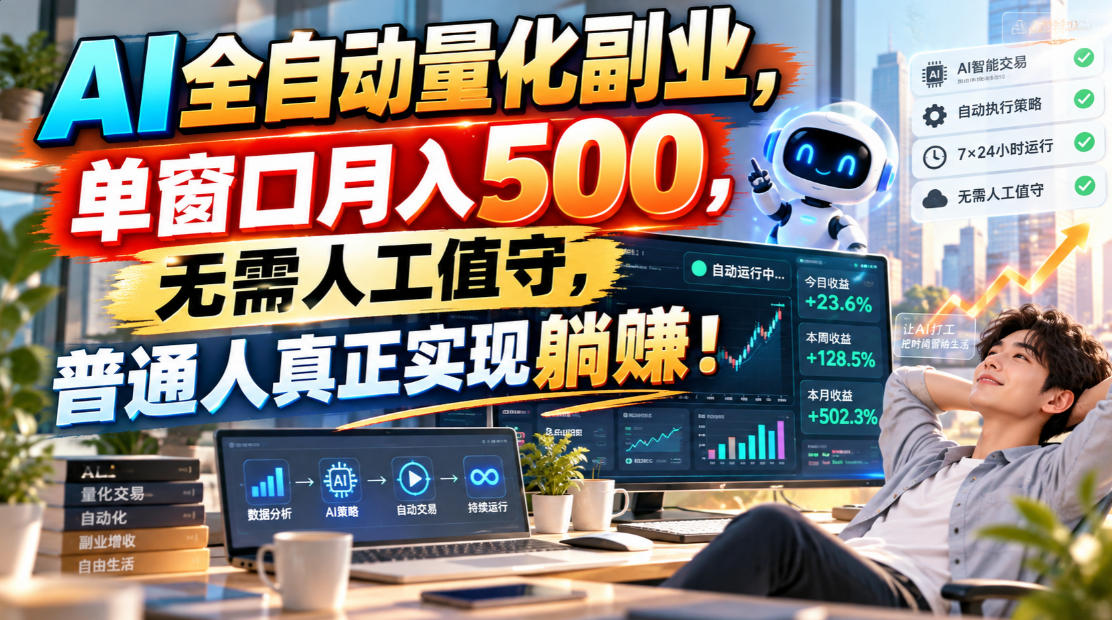 AI全自动量化副业,单窗口月入500,无需人工值守,普通人真正实现躺賺!-优优云网创